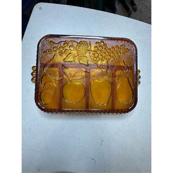 Indiana Glass Fruit Pattern Iridescent Platter 10x9 inches - Picture 2 of 3